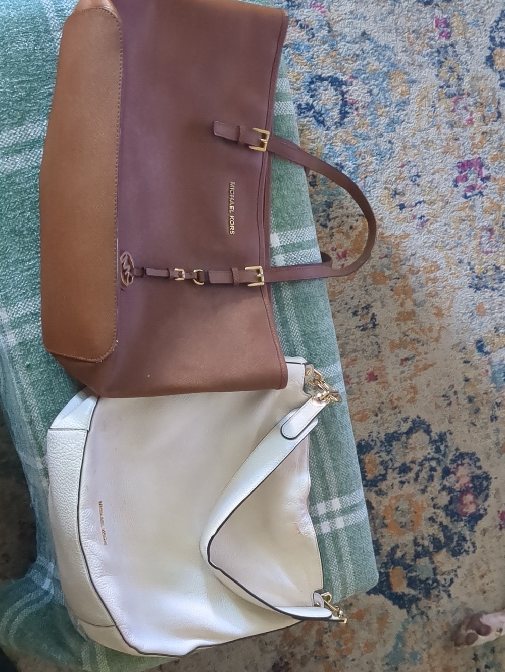 Michael Kors Brown Tote and White Shoulder Bag Duo